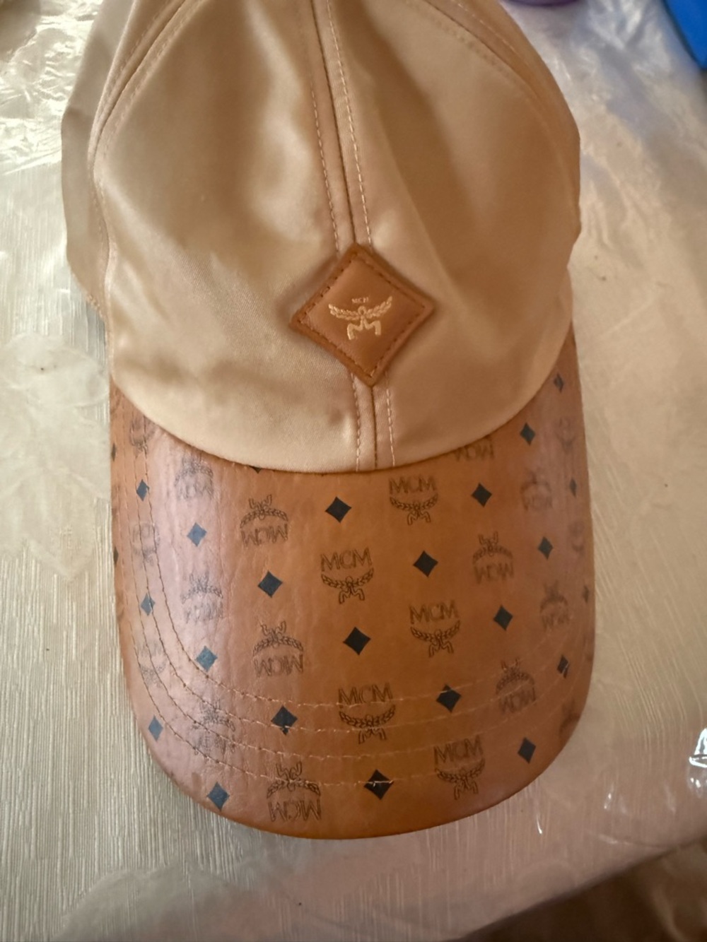 MCM Tan Leather-Trim Logo Baseball Cap unisex